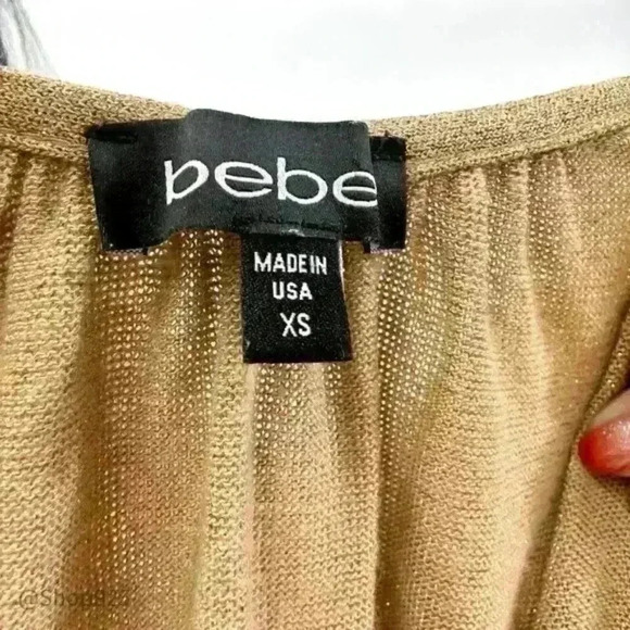 Gold BEBE shoulder cut out dress with chain - Picture 6 of 6